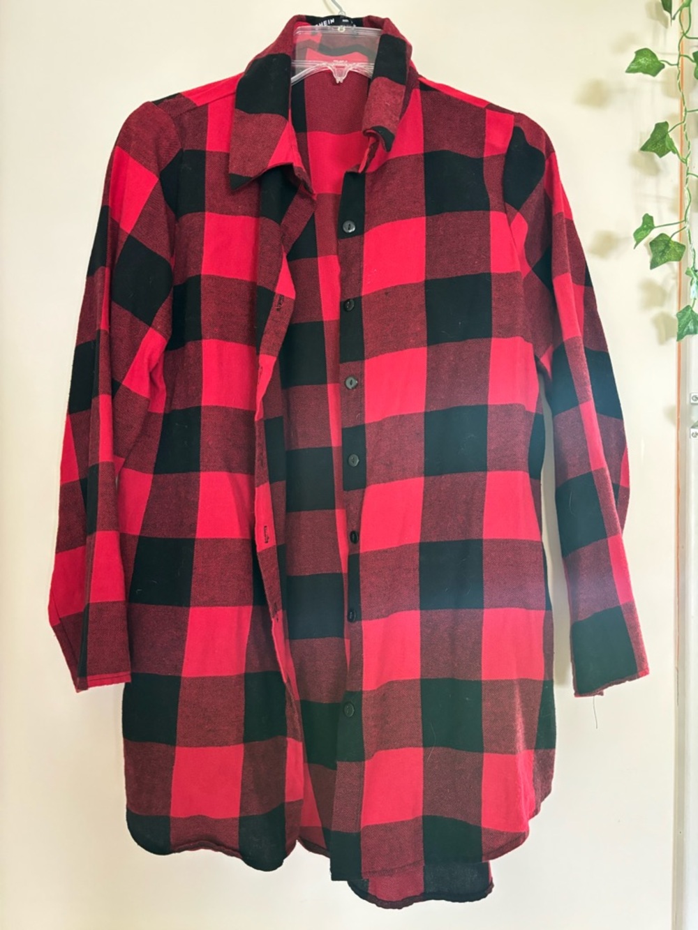 SHEIN Red & Black Buffalo Plaid Button-Up Shirt Jacket